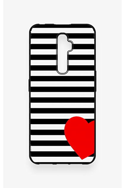 Oppo Reno 2Z Compatible Striped Red Heart Pattern Silicone Case