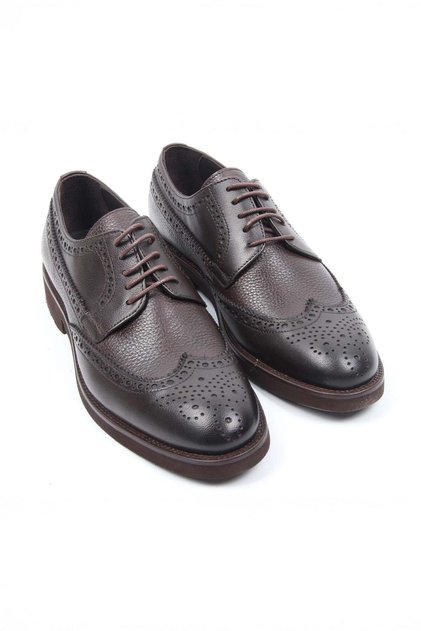 Brown Leather Classic Men's Shoes with Brogue Detail and Lace-Up Model