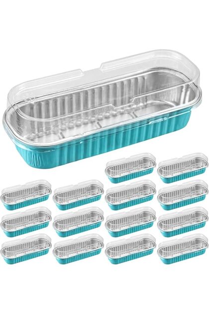 50 Pack Disposable Aluminum Loaf Pans with Lids, 200ml Thickened Non-Stick Tin Foil Bakeware, Heat R
