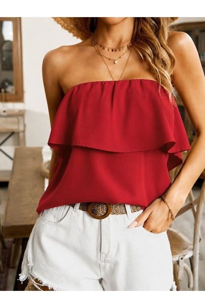 Off-The-Shoulder Elastic Ruffle Dubai Blouse 87282-2Xl/3Xl - Red