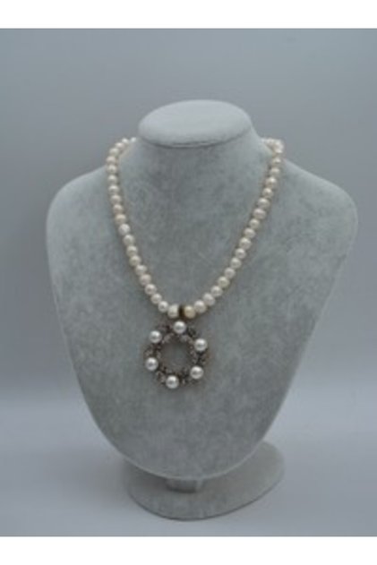 Real Pearl Cord Necklace - White -