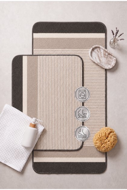 Eco Bath Mat, 60X100 and 50X60Cm, 2-Piece Bathroom Set, Curly Woven Mat, Water Absorbent, Washable