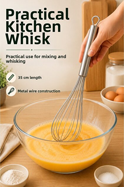 Metal Kitchen Whisk Hand Whisk Egg Cake Cream Sauce Mixer 35 cm