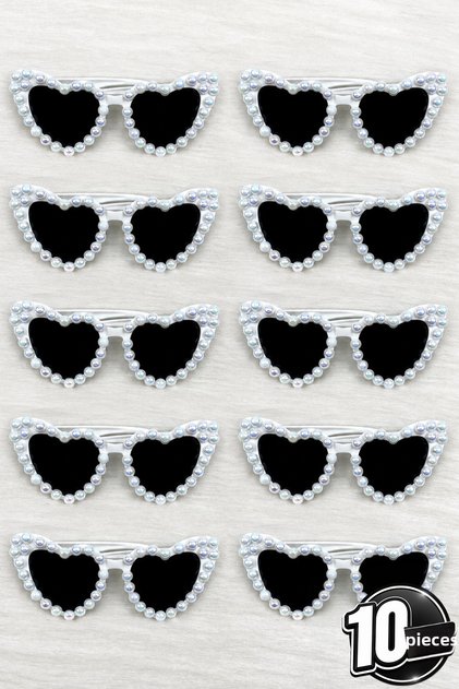 White Janjanli Pearl Heart Bride Groom Glasses, 10 Pieces Bride Bridesmaid Current after Party Wedding Henna Entertainment Glasses
