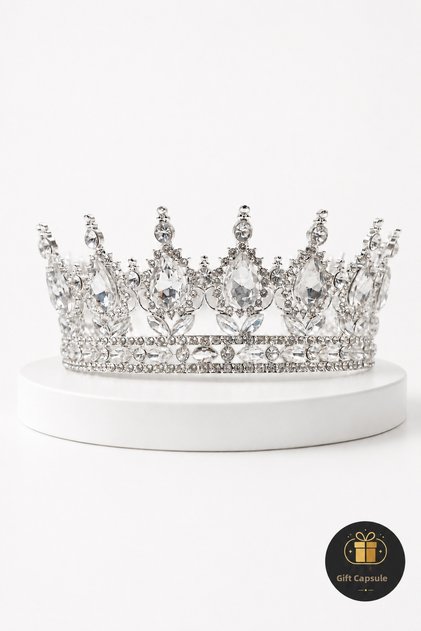 Silver Color Crystal Stone Bridal Crown – Princess Crown Wedding Engagement Henna and Special Occasion Hair Accessory