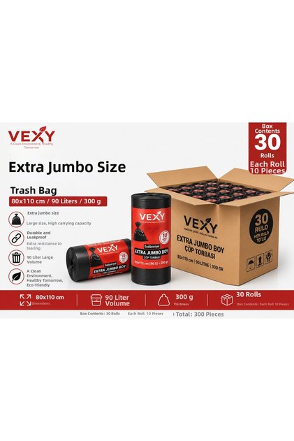 80X110 cm 90 Liter Jumbo Size Garbage Bag 300 Pieces Black Durable Industrial Garbage Bag 10 Rolls of 30