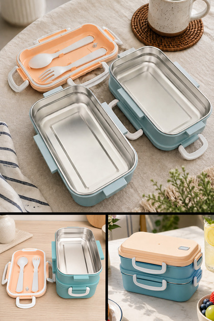 Aura Double Layer Nutrition Container Stainless Steel Lunch Box