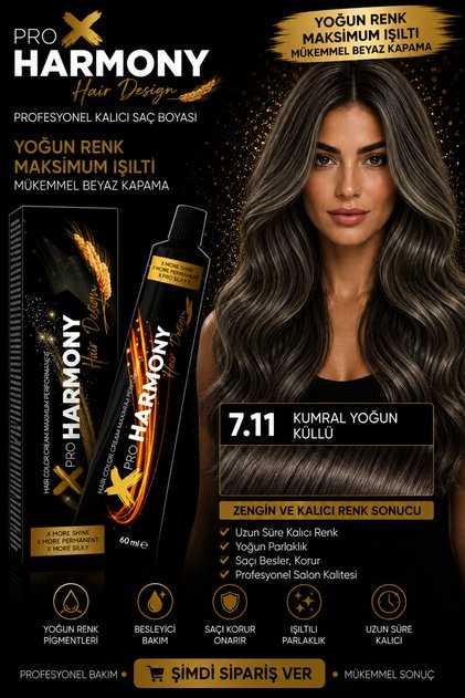 Küllü Kumral Saç Boyası 7.11 Yoğun Küllü Kumral Kalıcı Tüp Saç Boyası 60 ml Profesyonel Kuaför
