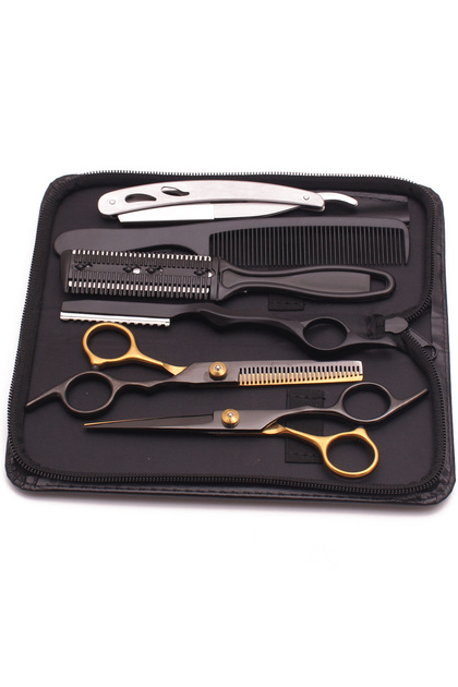 6 in 1 Black-Jin Hairdressing Scissors 6" Japan Stainless Hair Cutting Scissors Thinning Shears Barb