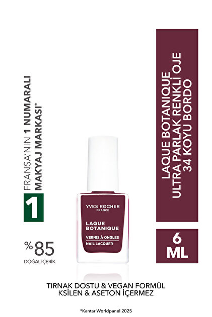 Laque Botanique Ultra Parlak Renkli Vegan Oje - 34 Koyu Bordo Tırnak Dostu & Vegan