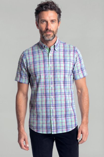 Green Regular Fit Cotton Short Shirt
