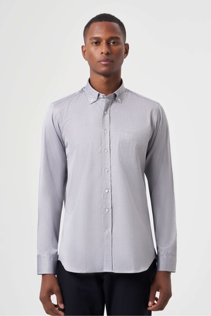 Gray Regular Fit Cotton Pasha Collar Sports Shirt