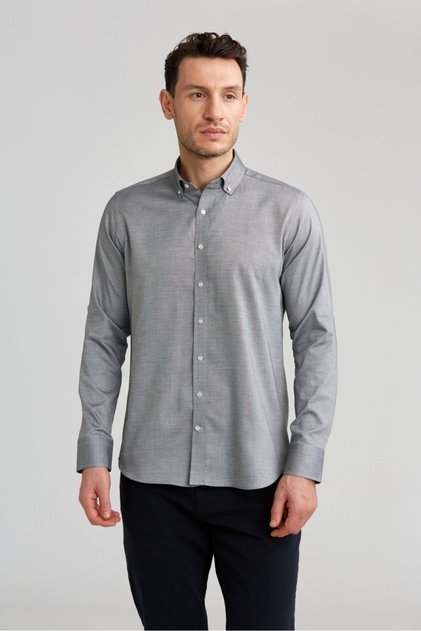 Gray Regular Fit Cotton Buttoned Pascha Collar Shirt