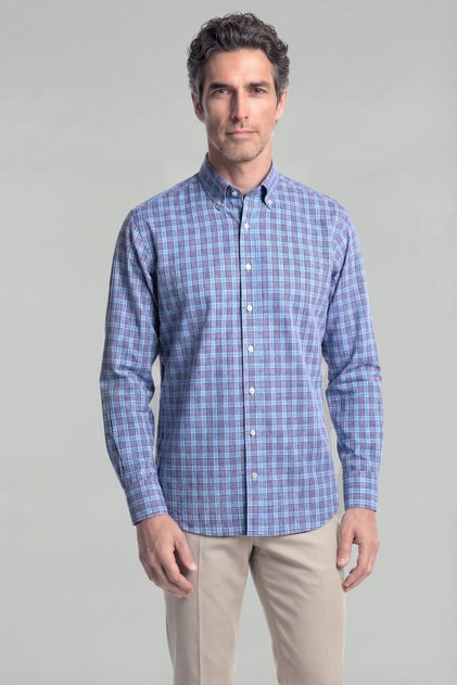 Blue Regular Fit Cotton Long Pasha Collar Shirt