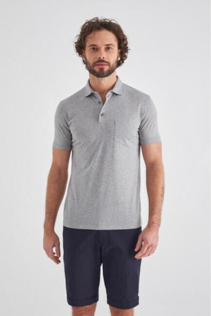 Gray Regular Fit Cotton Polo Collar Basic T-Shirt