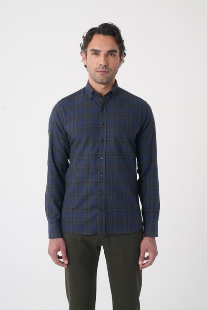 Green Regular Fit Cotton Pasha Collar Dark Shirt