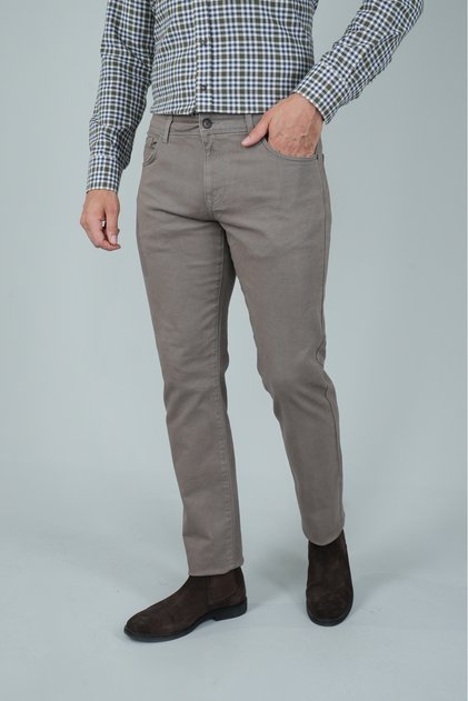 Beige Cotton Pocketed Gabardine Sports Pants