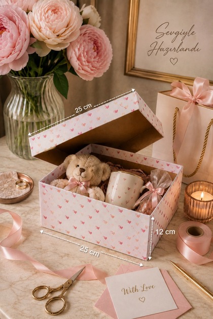 Pembe Kalpli Hediye Kutusu 25x25x12cm