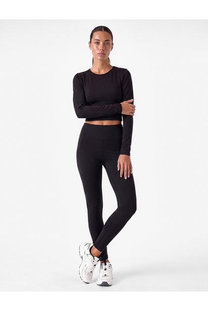 Slim Fit Sırt Detaylı Uzun Kollu Bisiklet Yaka Spor Tişört