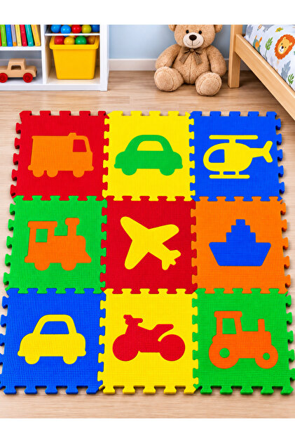 7mm Taşıtlar Eva Puzzle 33x33cm Oyun Karosu Yer Matı Eva Puzzle Minder