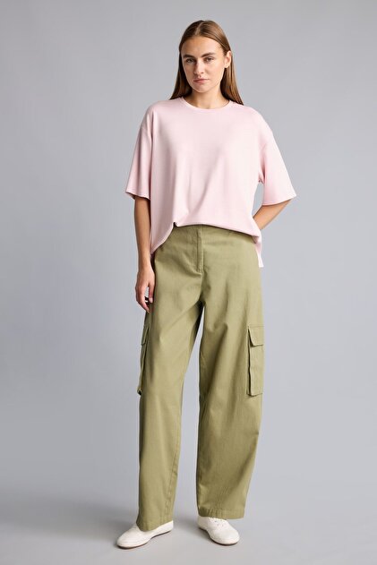 100% Cotton Cargo Fit Pocketed Buttoned Waist Jogger Pants I5615Ax26Au