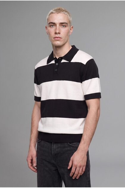 Relax Fit Striped Embroidered Short Sleeve Polo Knitwear T-Shirt H6678Ax26Au