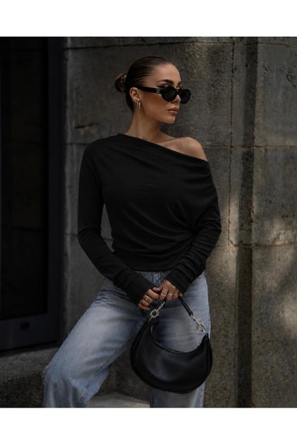 New Product Boat Neck Long Sleeve Winter Buzzy Fabric Blouse