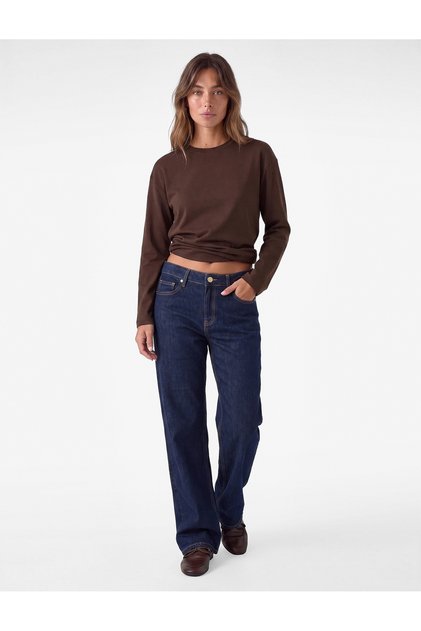 Pamuklu Uzun Kollu Bisiklet Yaka Basic Oversize Tişört