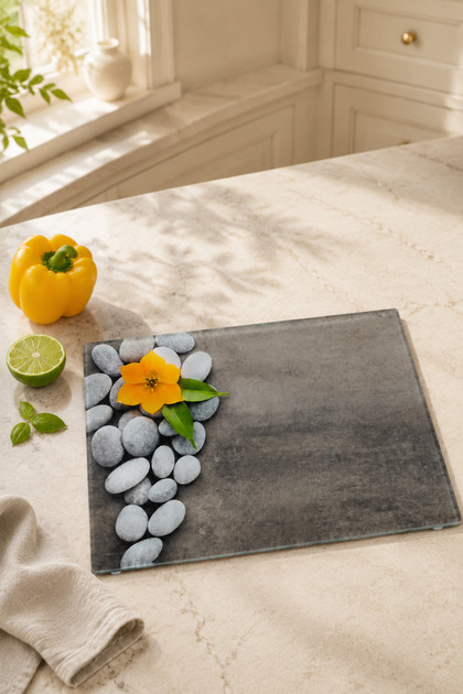 Stone Patterned Tempered Glass Cutting Board – 35 × 25 cm