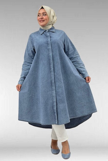 68023 Plus Size Mevlana Cut Lyocell Denim Shirt - Snow Wash Blue