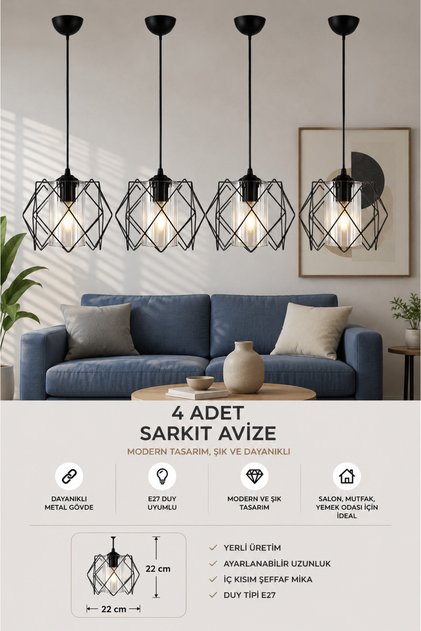 4 Adet Silvano Koza Prizma Sarkıt Salon, Mutfak, Çocuk Odası, Koridor Avize