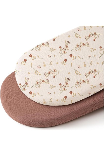 CF01 2PCS Baby Fitted Bassinet Sheet Newborn Changing Pad Cover Solid Printed Breathable Crib Fitted