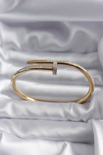 316L Steel Gold Color Nail Model Zircon Stone Detail Women's Bracelet