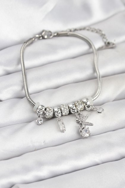 Brass Silver Color Tinkerbell Charm Women's Bracelet