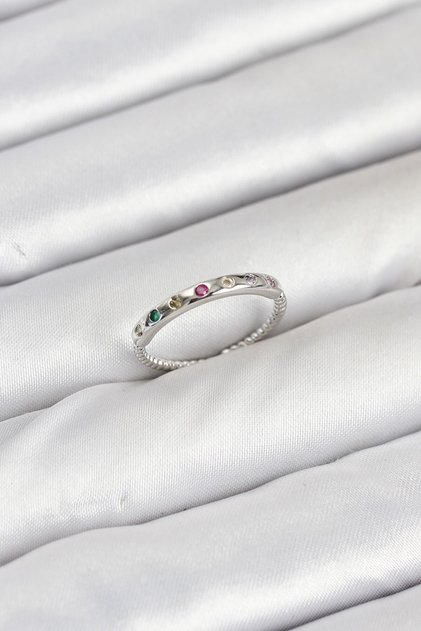 Brass Silver Color Colorful Zircon Stone Women's Ring