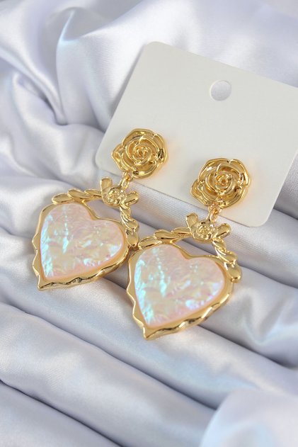 Gold Color Rose Dangle Heart Model Brass VIP Women's Earrings