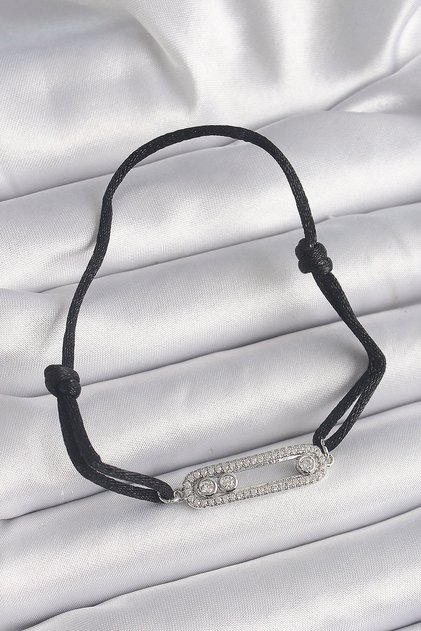 Black Color Drawstring Elevator Zircon Stone Silver Messika Model Women's Bracelet