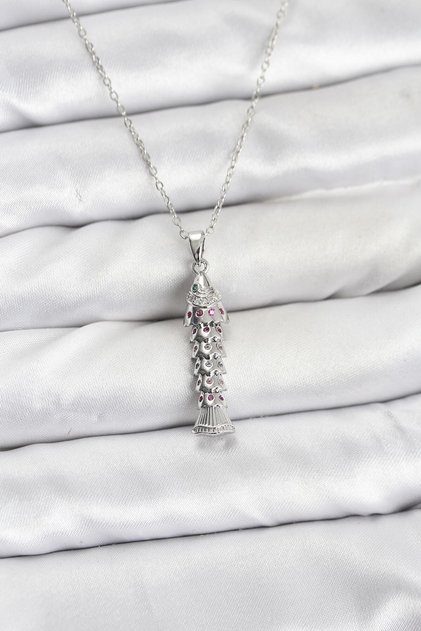 316L Steel Chain Silver Color Fish Model Zircon Stone Women's Necklace