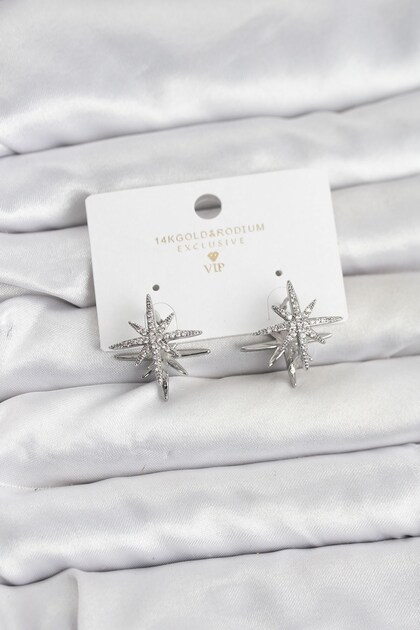 Silver Color Brass Double Sided Polar Star Women Earrings