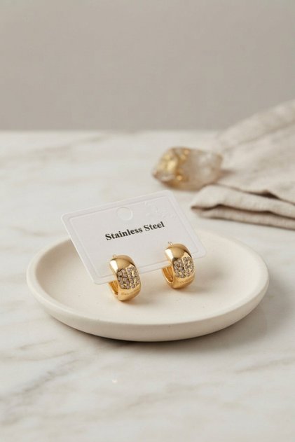 316L Steel Gold Color Thick Hoop Design Model Earrings