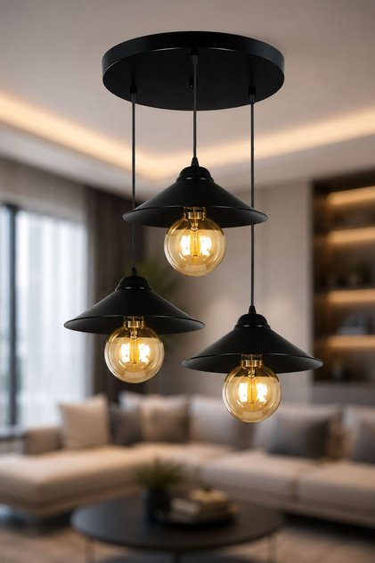 Zeno Model Siyah 3"lü Yemek Masası Oturma Çocuk Yatak Odası Modern Ledli Avize