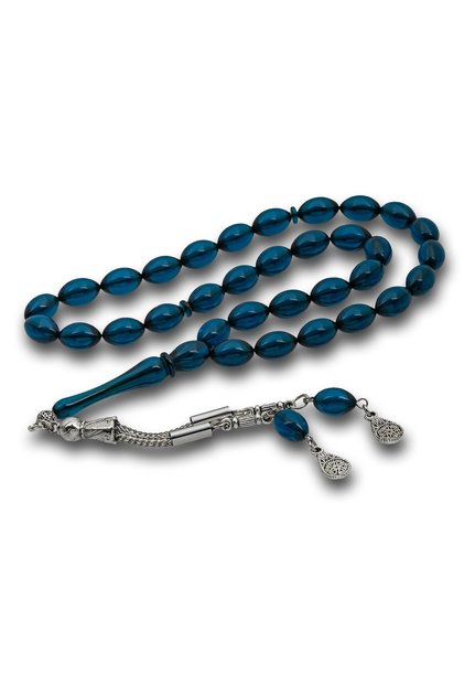 Petrol Blue Barley Cut Rosary with Metal Tassels