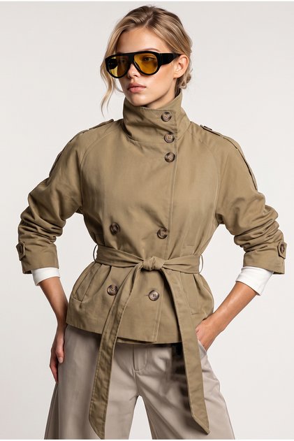 Belted Short Trench Coat Laz0013 Olive Green