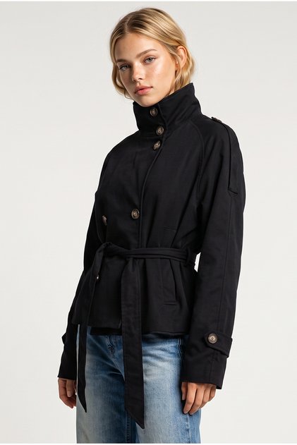 Belted Short Trench Coat Laz0013 Black