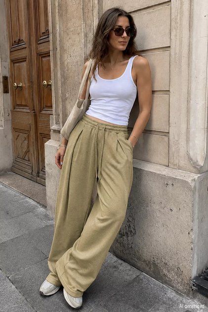 Gülseli Women's Elastic Waist Palazzo Sweatpants