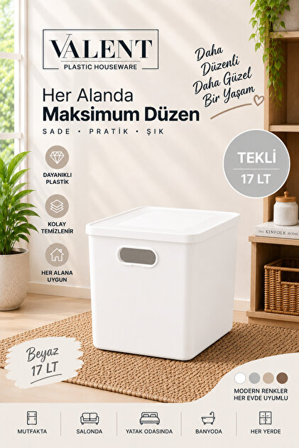 Nero 17 Lt Tekli Çok Amaçlı Kapaklı Organizer Kutu Makyaj Banyo Mutfak Oyuncak Düzenleyici Beyaz
