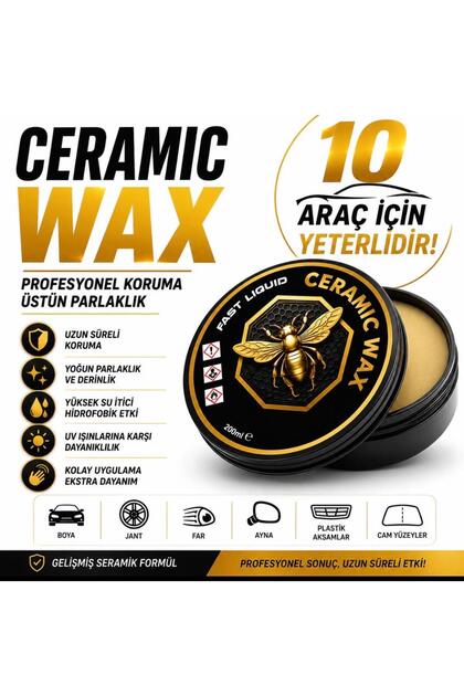 Seramik Wax 200 ml | 10 Araçlık | Seramik Cila | Su İtici Boya Koruma | Bez + Sünger Hediyeli