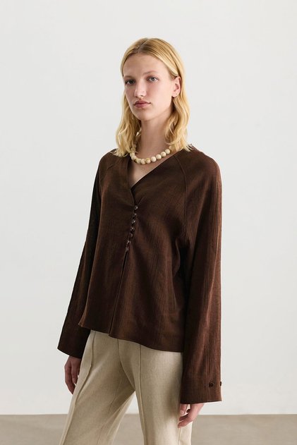 Red Brown Jacket with Button Detail
