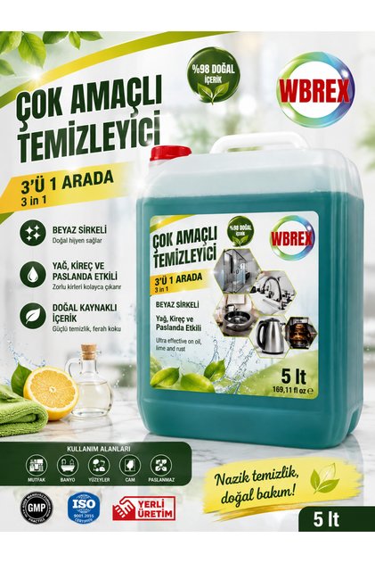 Çok Amaçlı Temizleyici Beyaz Sirke Katkılı Yağ,Pas ve Kireç içinEkonomik Boy 5 lt