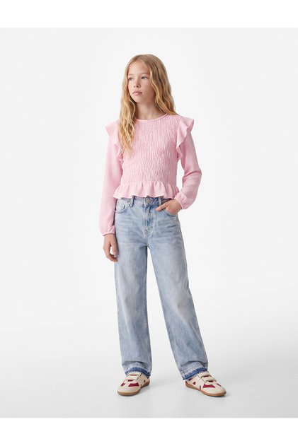 Ruffled Crew Neck Long Sleeve Gipeli Blouse